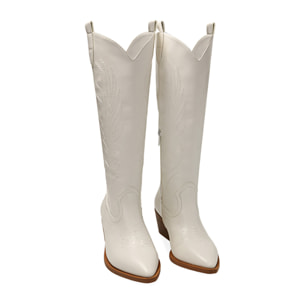 Botas tejanas blancas, tacón de 5,5 cm