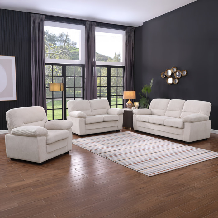 MATHEW Ensemble canapé 3 places + 2 places + fauteuil en velours côtelé beige