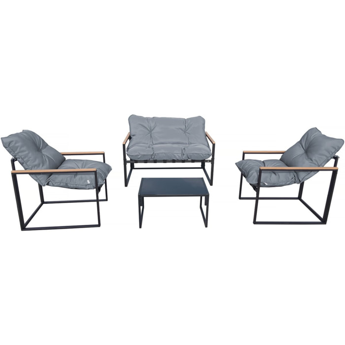 Salon de jardin "Jules" - 4 places - Gris/Noir
