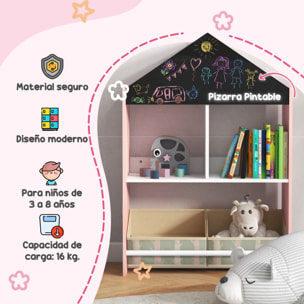 Conjunto para Niños Incluye 1 Estantería para Juguetes con Pizarra Pintable 2 Cajas de Tela no Tejida y 1 Mesa Infantil con 2 Sillas para Dormitorio Sala de Juegos Rosa