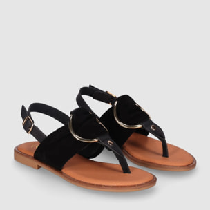 Sandalias de Serraje - Negro - Tacón: Bajo