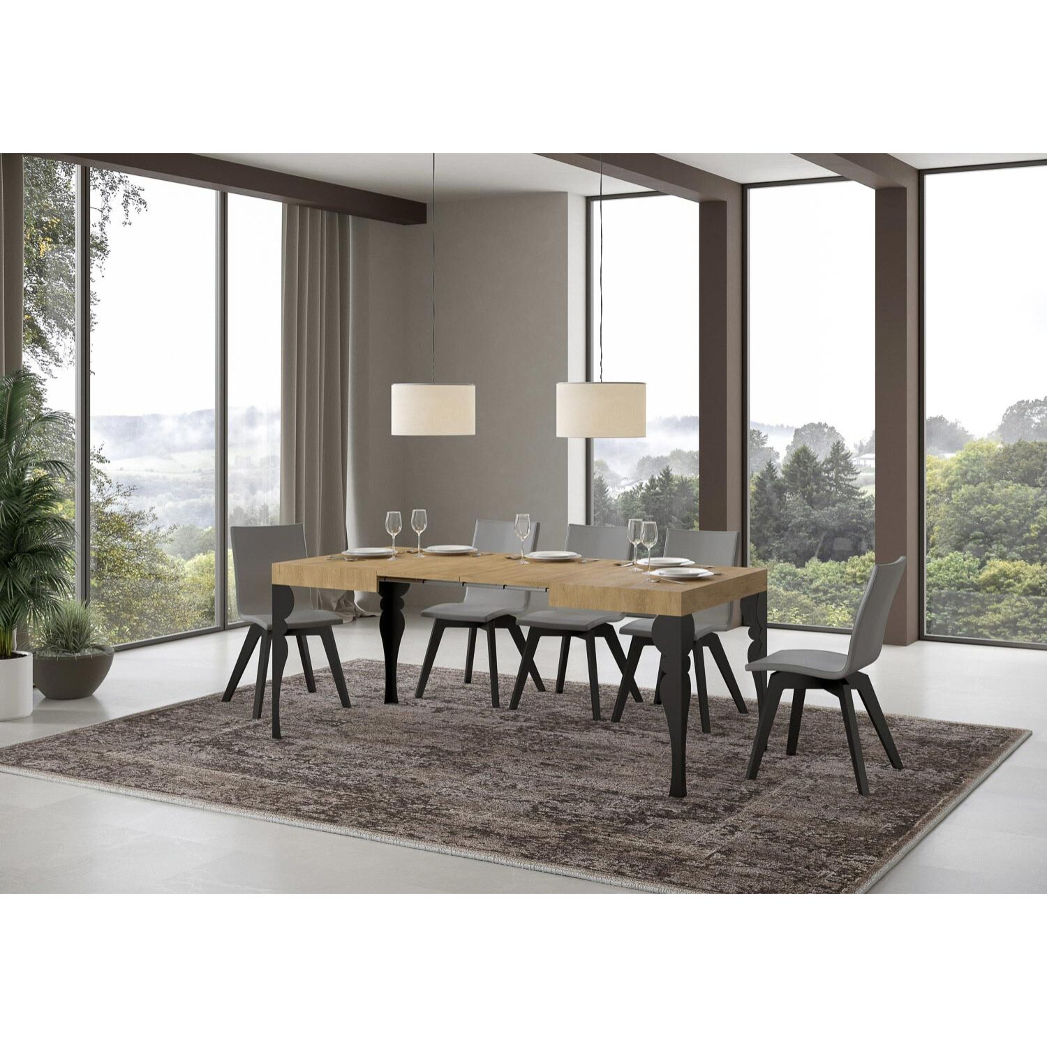 Table extensible 80x120/204 cm Paxon Chêne Nature cadre Anthracite