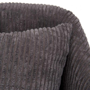ALBANE - Fauteuil tissu velours cotelé gris anthracite pieds évasés métal