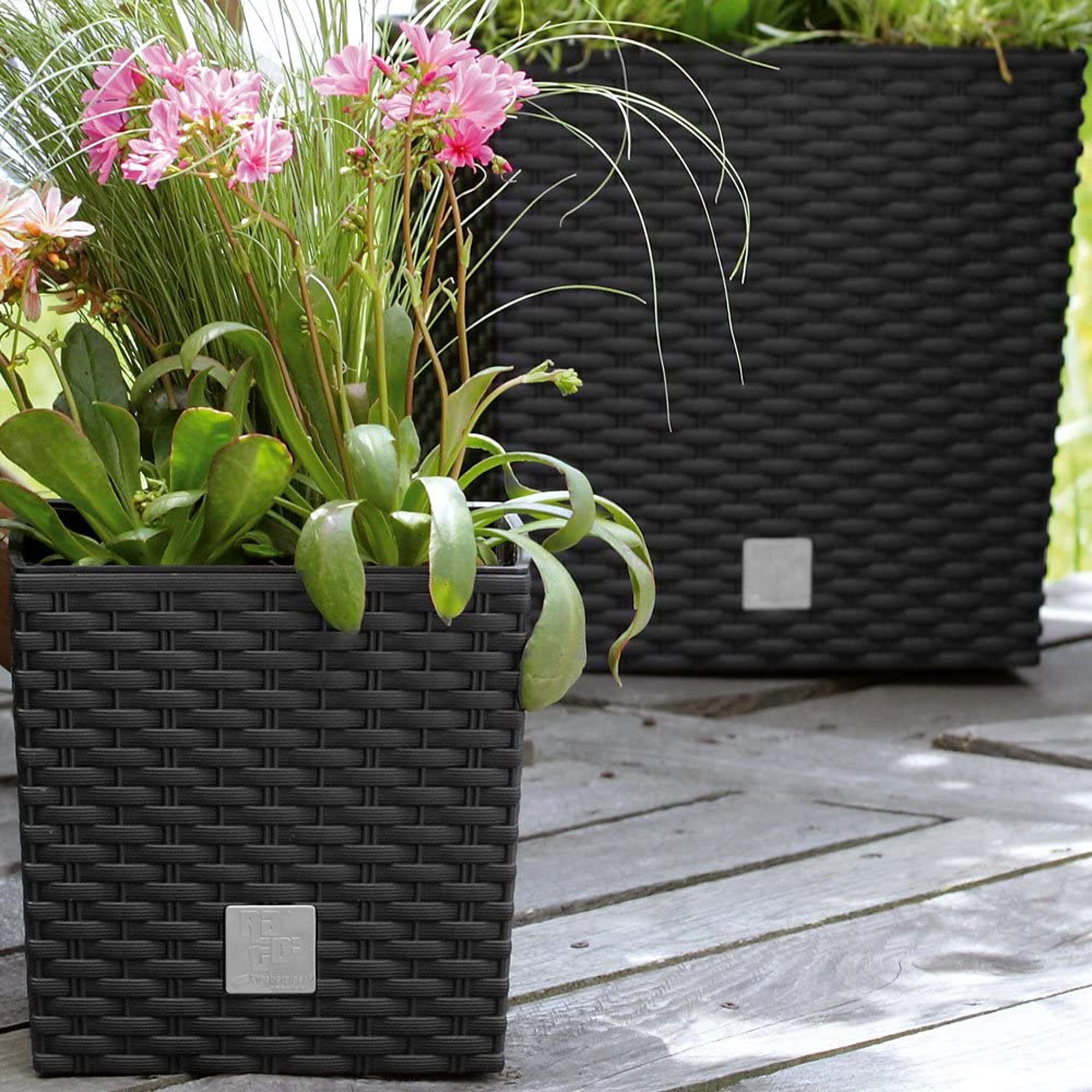 Juego macetas rato: macetero 64 litros y jardinera rectangular 17 litros color antracita