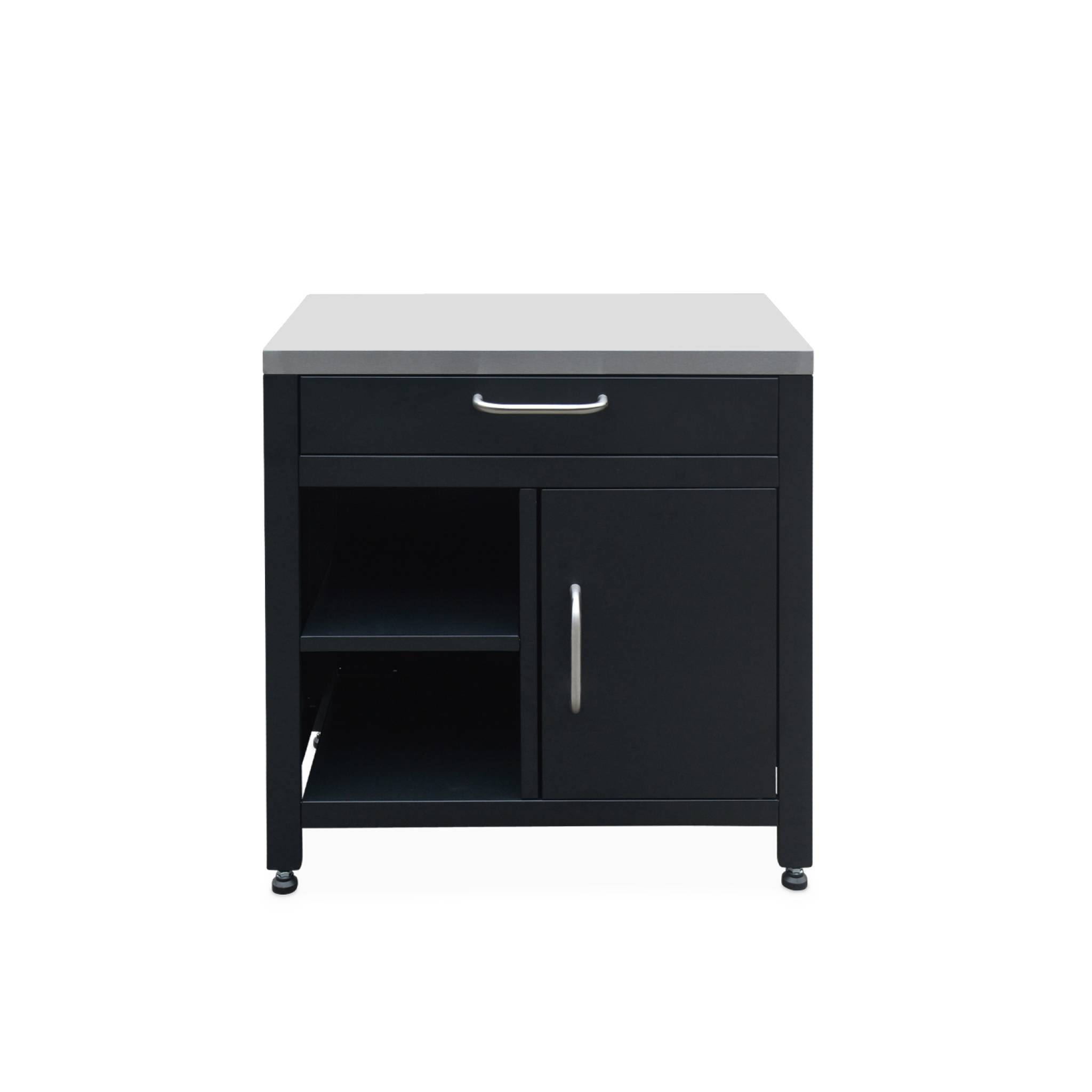 Ensemble de meubles de cuisine extérieure en acier inoxydable 7 modules avec barbecue au gaz 4 brûleurs et housse de protection