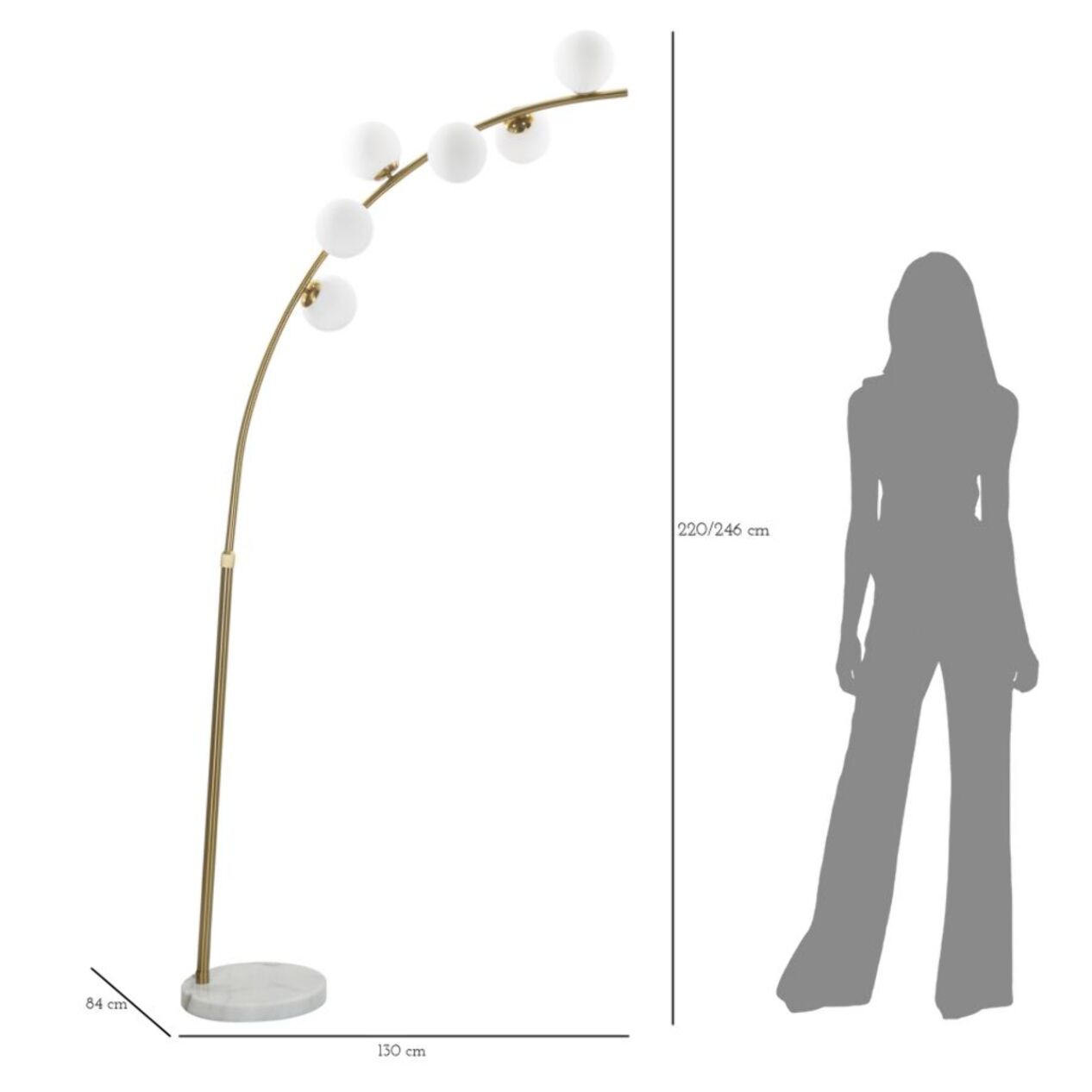 LAMPADA DA TERRA GLAMY ARC 6 LUCI CM 130X45X220-246