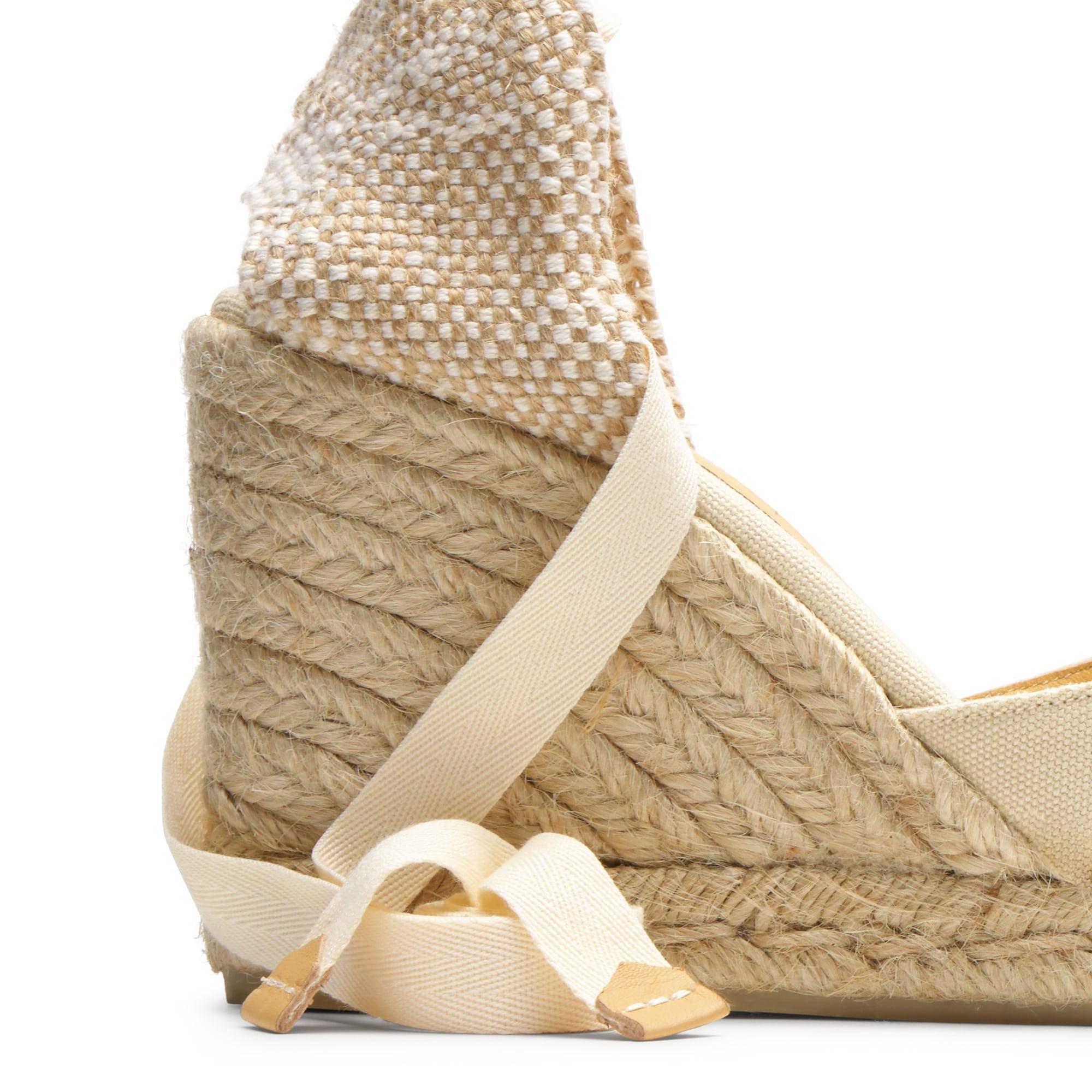 Alpargatas de cuña de mujer Carina en algodón orgánico, cierre mediante lazada