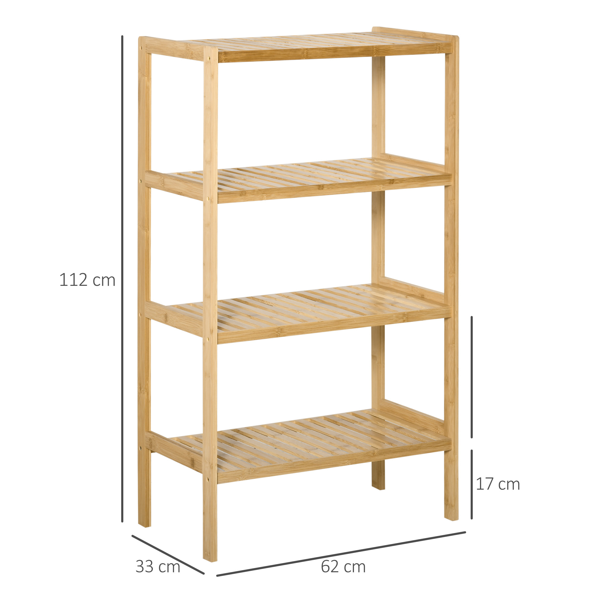 Estantería de Bambú de 4 Niveles Mueble Organizador Multifuncional para Baño Cocina Salón con Dispositivo Antivuelco 62x33x112 cm Natural