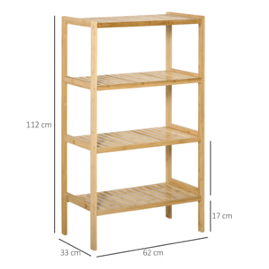 Estantería de Bambú de 4 Niveles Mueble Organizador Multifuncional para Baño Cocina Salón con Dispositivo Antivuelco 62x33x112 cm Natural