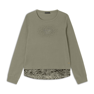Felpa con inserto effetto camicia e dettagli dorati