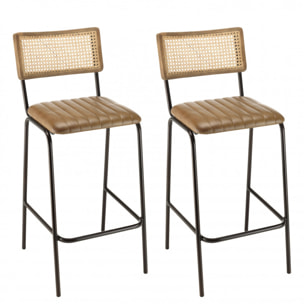 MARCEL - Lot de 2 tabourets de bar assise matelassée cuir dossier droit