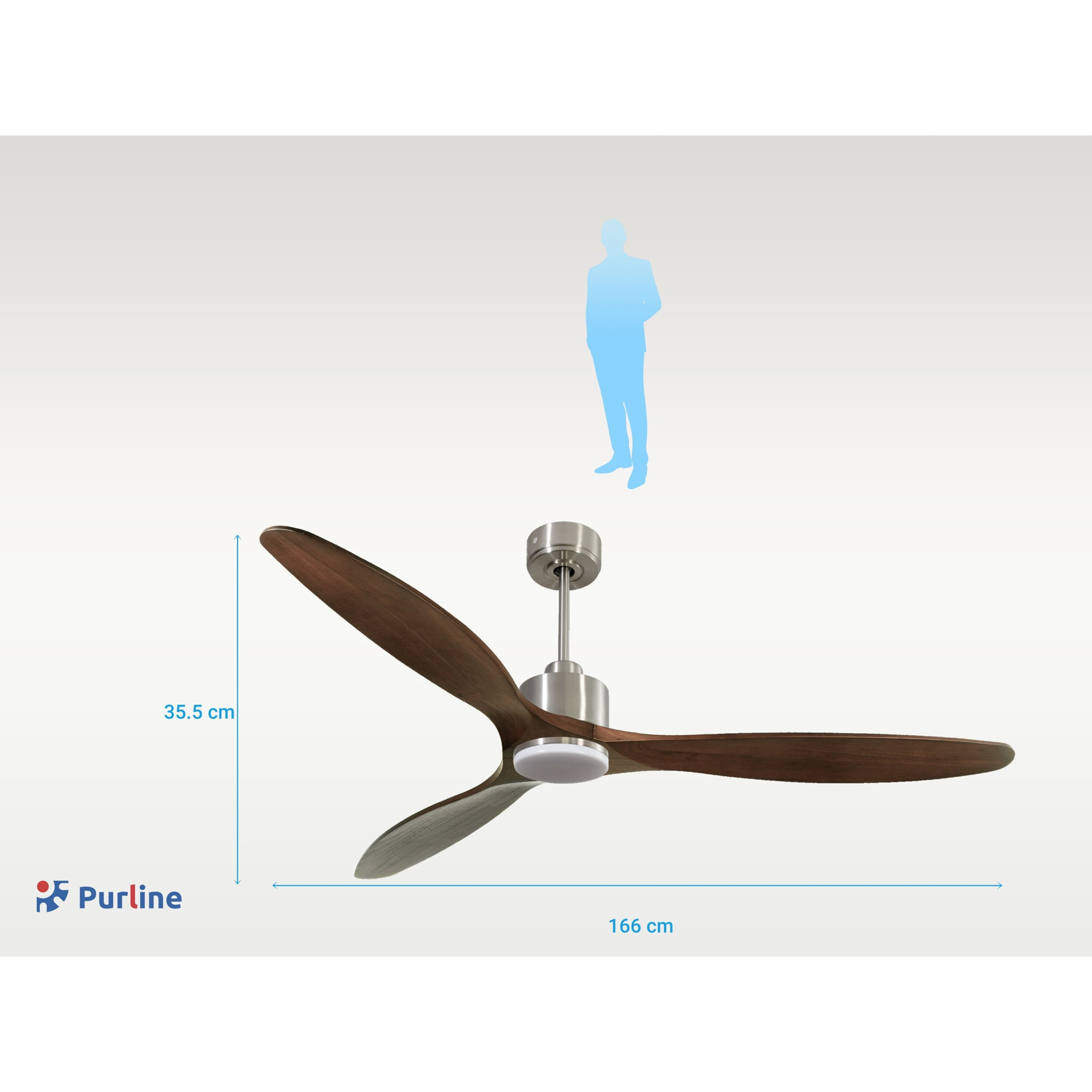 Ventilador de techo Reversible Termostato Dimable Wifi Motor DC Techos Inclinados Mando a Distancia Luz tres tonos Hypersilence Memoria SabaD166C03LED65055 PURLINE
