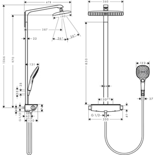 Colonne de douche 360 avec mitigeur thermostatique chromé Raindance E