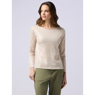 Oltre - Camiseta de algodón con lentejuelas - Beige