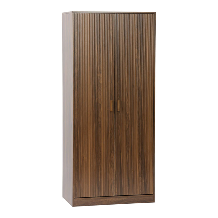 Dressing. armoire. 2 portes avec penderie et rangements LINEAR noyer. panneaux stratifiés et pied en bois de sapin L 80 x P 48 x H 180cm