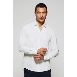Camisa Super Slim de popelín blanca con monograma bordado