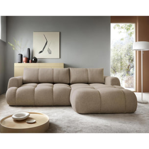 Yulin - Canapé d'angle droit 4 places convertible avec coffre en tissu bouclette - Marron