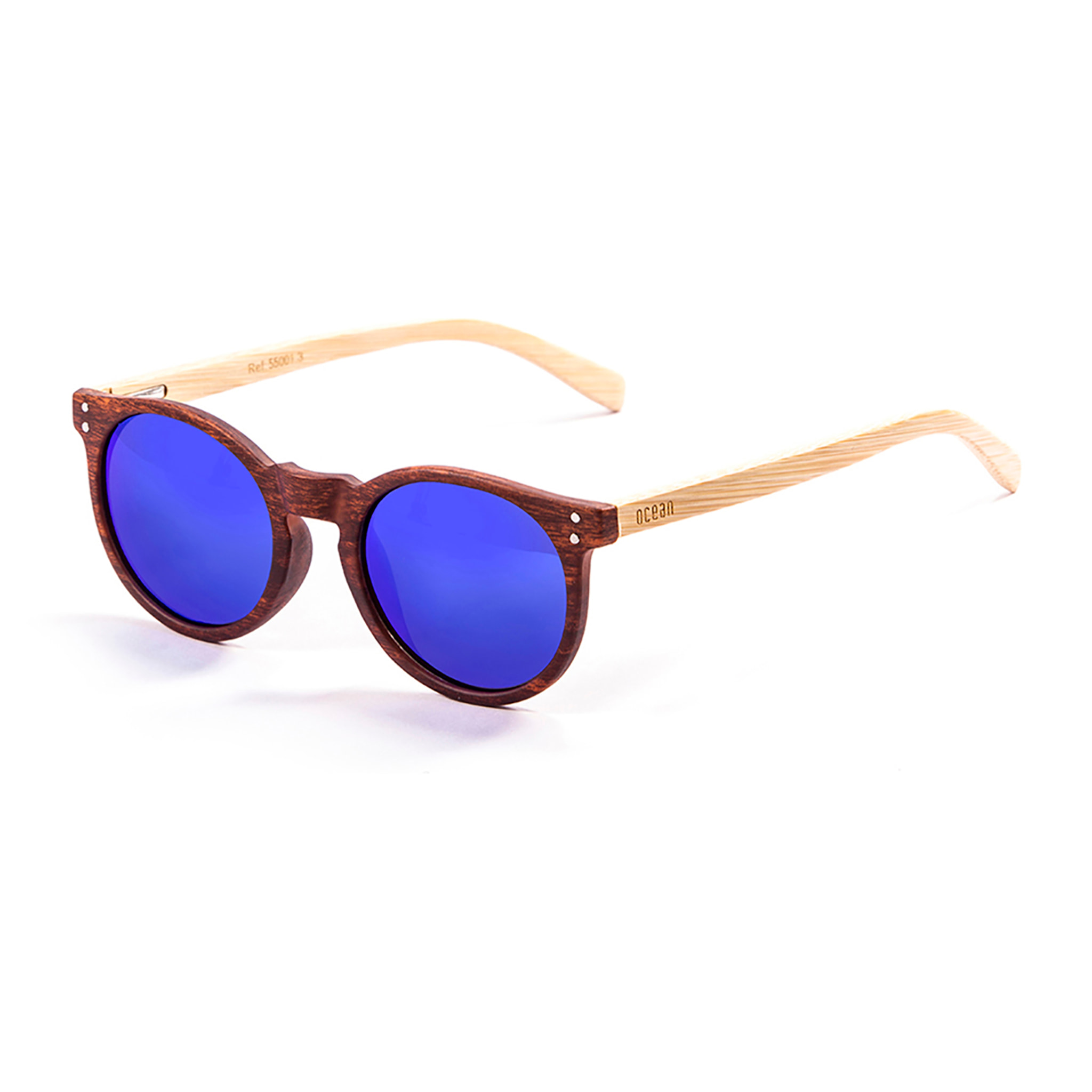 Gafas de sol OCEAN LIZARD WOOD - De brazo de bambú con montura marrón mate / Revo azul