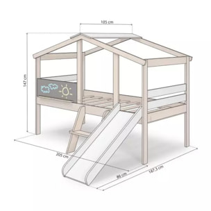 Cama cabaña con tobogán Rushi Blanco - Oak Soft