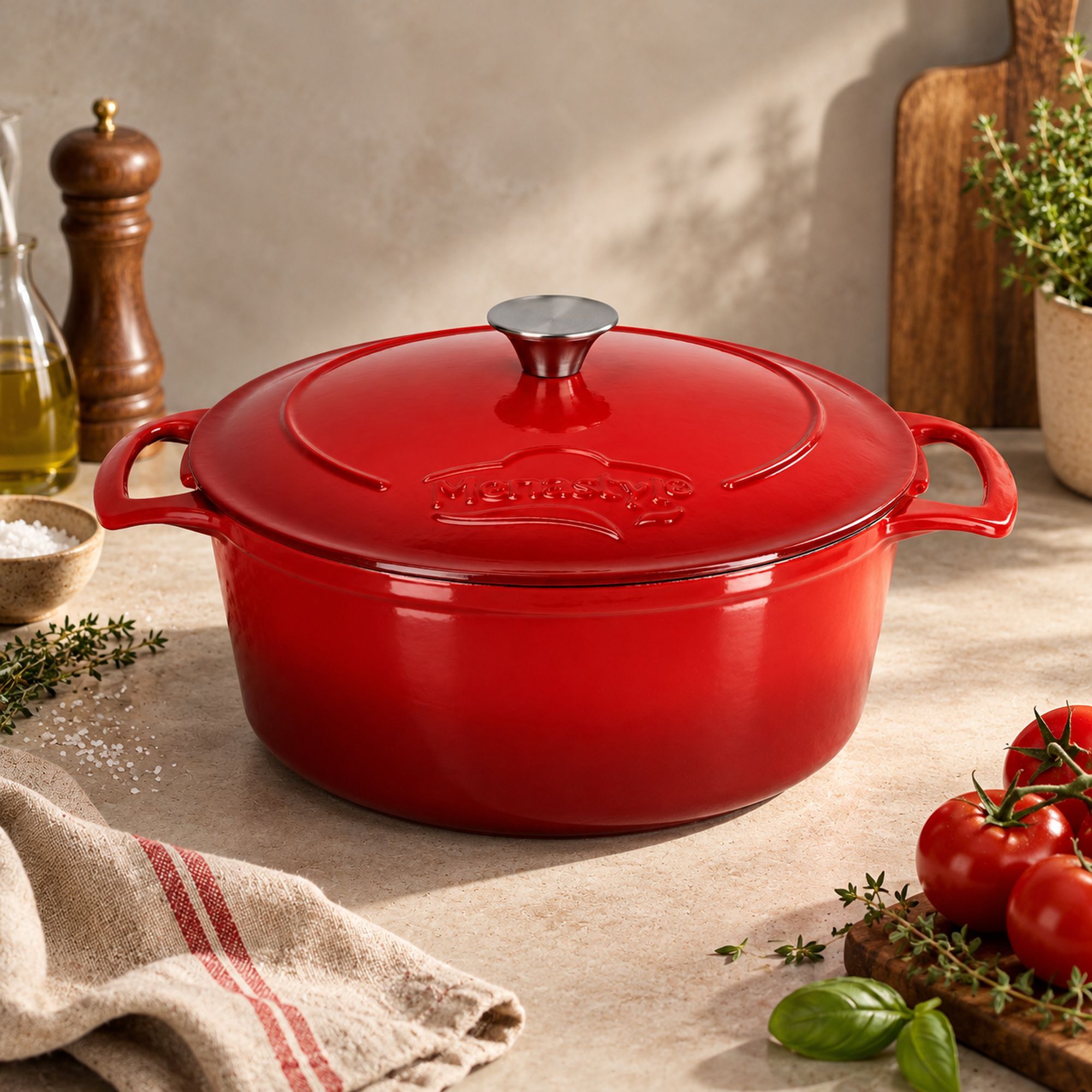 Cocotte ronde 7L en fonte émaillée rouge COLETTE