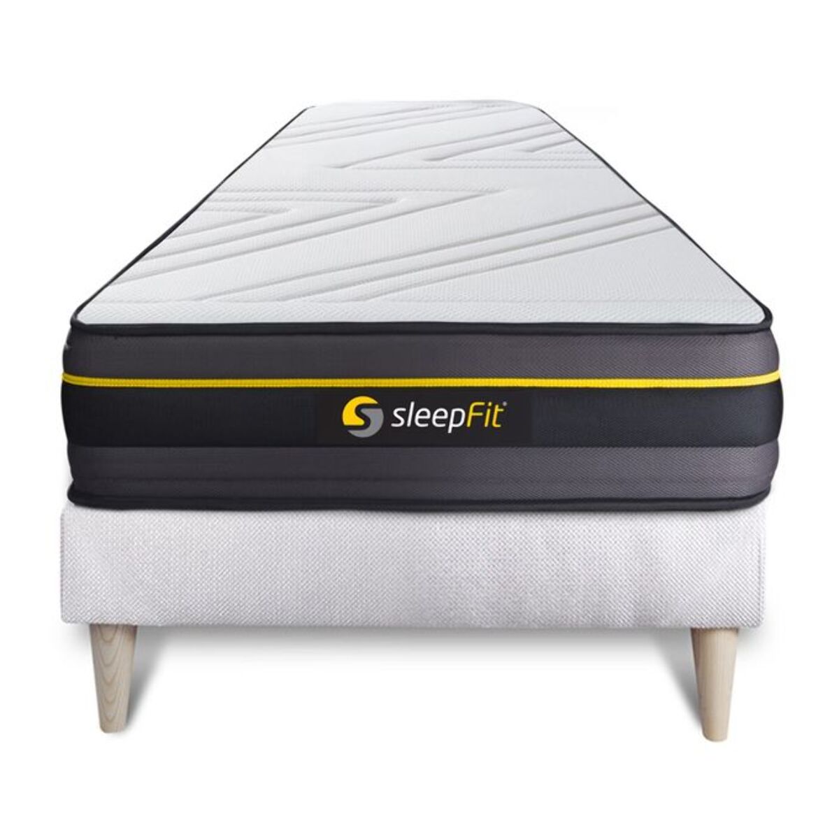 Ensemble Matelas Sommier 90x190 cm - Sommier Blanc (déjà monté) - Active
