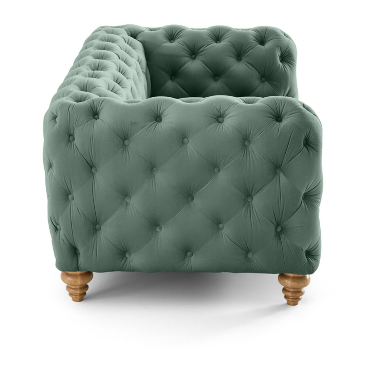 Walter - canapé 2 places chesterfield en velours - pieds bois - Bleu