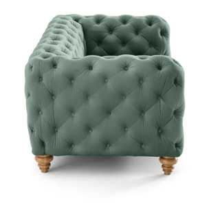 Walter - canapé 2 places chesterfield en velours - pieds bois - Bleu