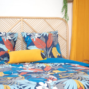 Parure housse de couette satin de coton bleu