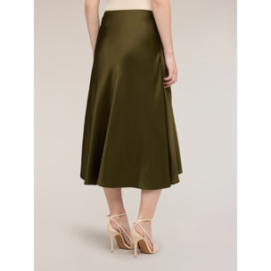 Motivi - Falda midi línea A en raso - Verde militare