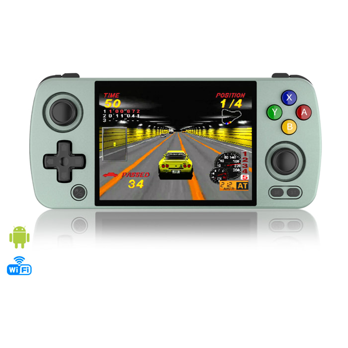 DAM Consola emulador multiplataforma RG405M. Pantalla táctil 4" IPS; Android 12, Octa-Core 2,0GHz, WiFi, 128GB. +3000 juegos. 16,3x7,6x1,6 Cm. Color: Verde Claro