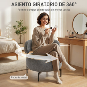 Butaca de Salón con Asiento Giratorio, Sillón de Salón, Tapizado en Lino, con Asiento Amplio, Acolchado Grueso, Patas de Metal para Dormitorio, Lectura, Gris Oscuro