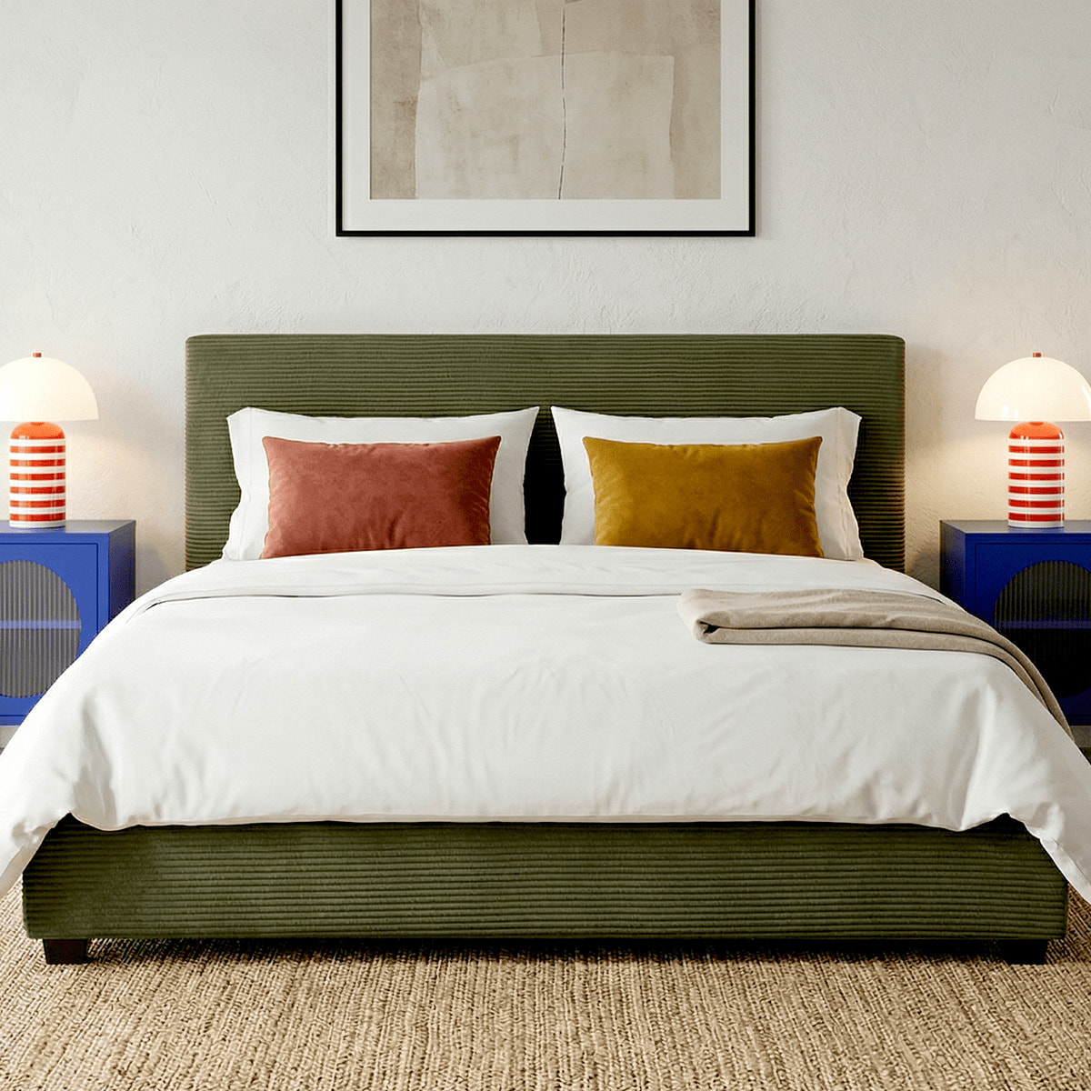 Lit avec tête de lit en velours côtelé - WILLIAM