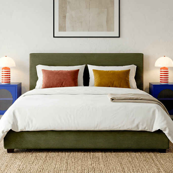 Lit avec tête de lit en velours côtelé - WILLIAM