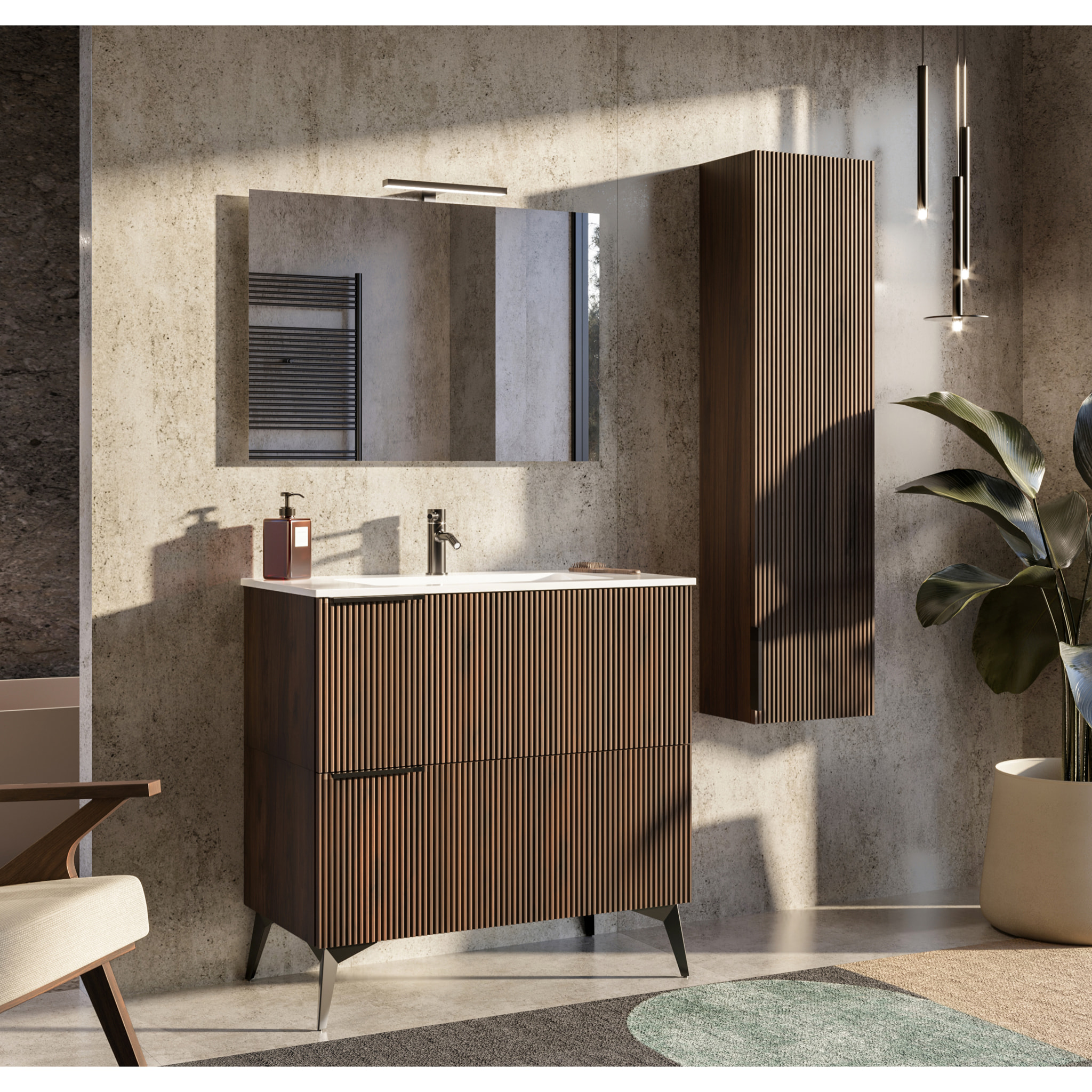 MOBILE DA BAGNO CANNES 90 2 CASSETTI NOCE NORDICO SCURO - 7 PEZZI