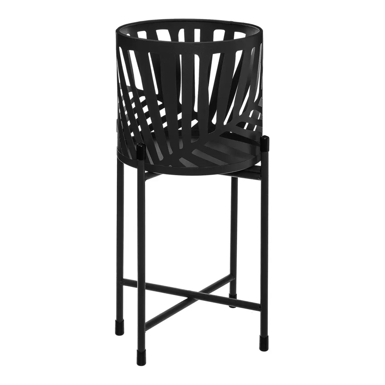 Set de 2 pots avec support "Feuilles" métal noir