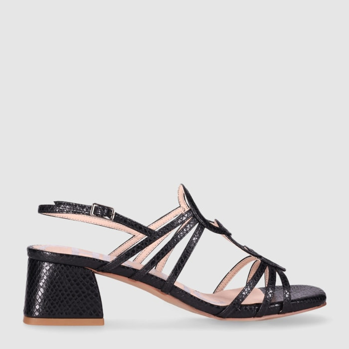 Sandalias de Piel Sintética - Negro - Tacón: 5 cm