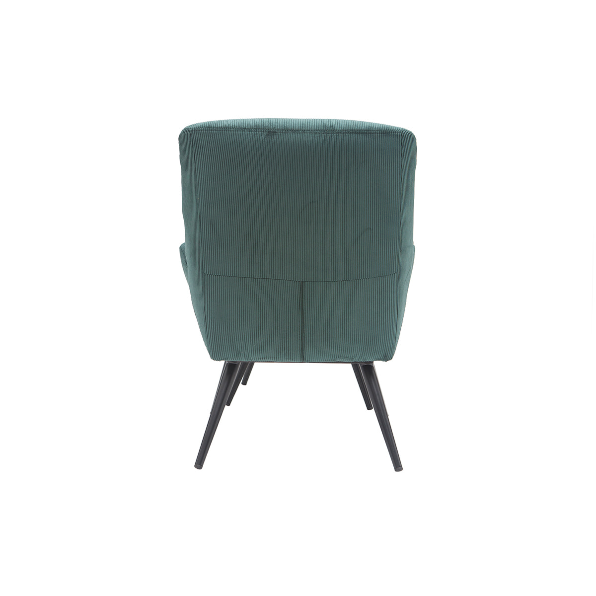 Fauteuil et repose-pieds design en tissu velours côtelé vert et métal noir ZOE