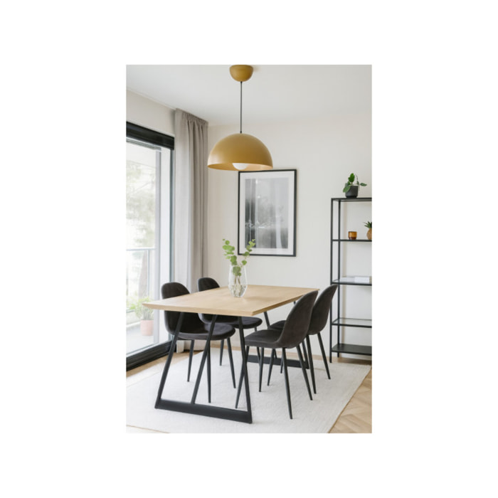 Table de Repas 90 x 160 cm Décor Chêne Piètement Filaire Métal - STRIPE 2