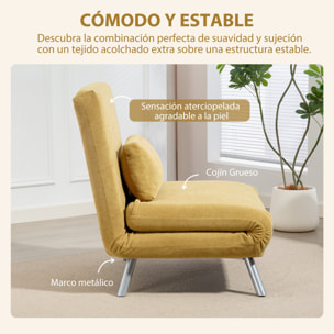Sofá Cama de 1 Plazas 3 en 1 Sillón Cama Plegable Tapizado en Chenilla con Respaldo Ajustable de 5 Niveles y Almohada Acolchada para Oficina Dormitorio Salón 80x75x83 cm Amarillo