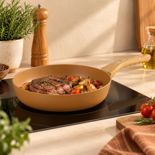 Lot de 3 poêles revêtement céramique noisette - tous feux NOISETTE