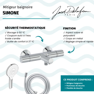 Mitigeur baignoire Simone + pommeau de douche Metro signature + flexible de douche lisse