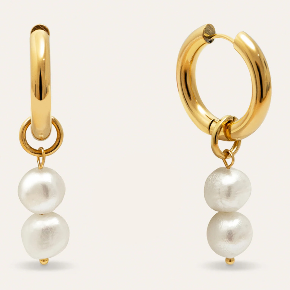 Pendientes Aro Perlita Acero Baño Oro