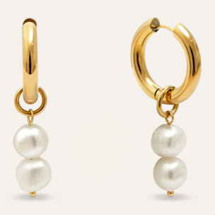 Pendientes Aro Perlita Acero Baño Oro