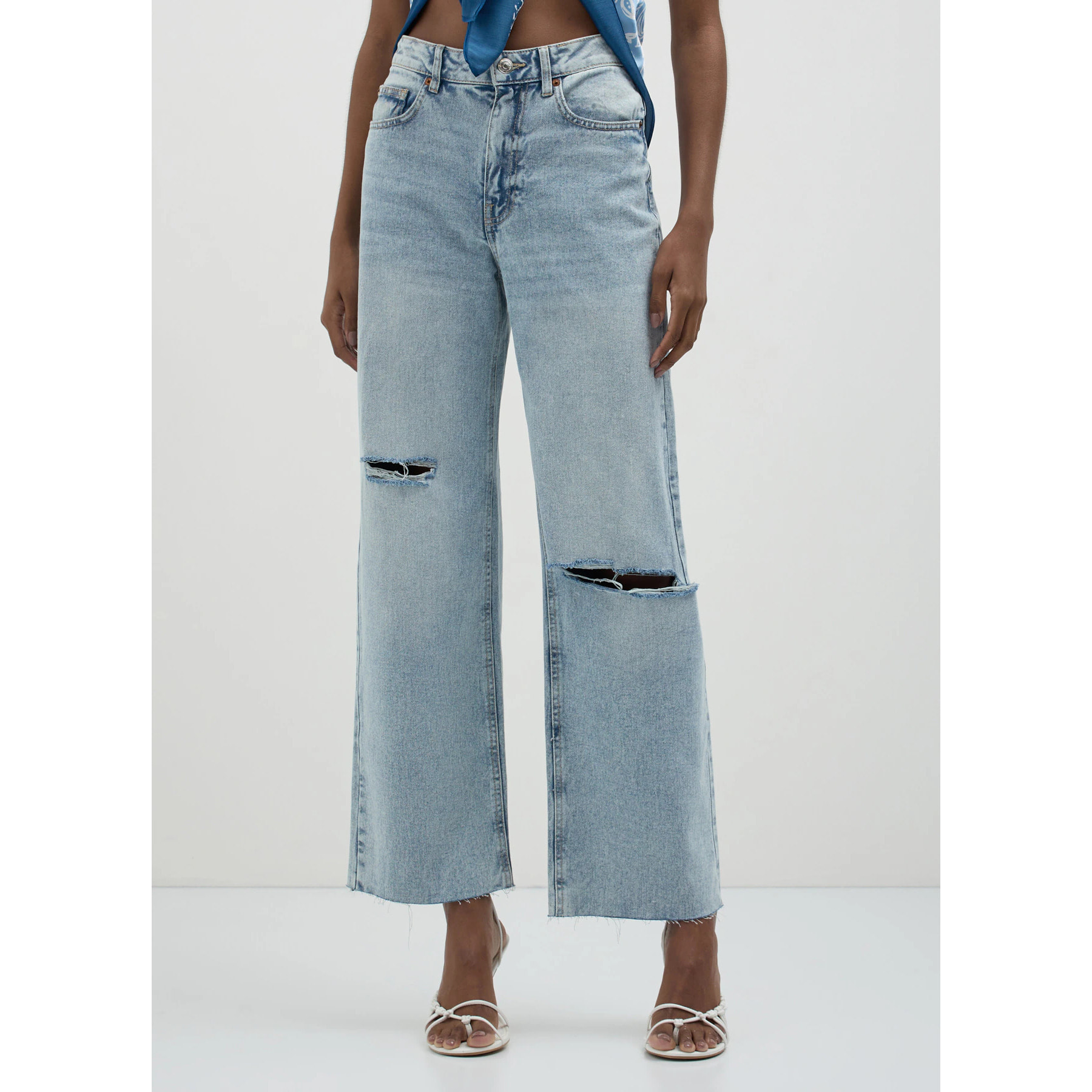 Jeans wide leg vita alta con rotture