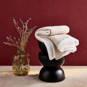 Plaid sherpa et gaze de coton 130 x 170 cm galet. ALIX. bi-matière