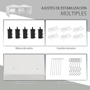 Carpa Plegable 6x3 m con Paredes Laterales Carpa para Fiestas Altura Ajustable con Bolsa de Transporte Ruedas y 5 Bolsas de Arena para Exterior Jardín Patio Blanco