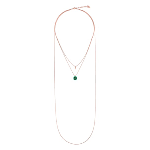 Collana Multifilo Catena Forzatina con Disco e Pendente Smaltato Verde con Cubic Zirconia Quadrata