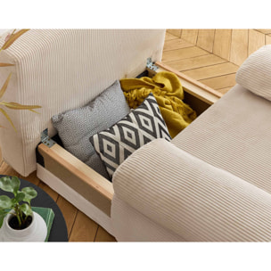Cristal - fauteuil - convertible avec coffre et grand pouf - en velours côtelé - Beige