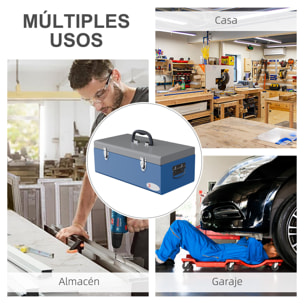 Caja de Herramientas Metálica Maletín de Herramientas 50x26x18,5 cm con Asas de Transporte Carga 20 kg Gris y Azul