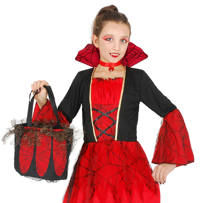 Vampirella Costume Halloween Con Borsa Lusso In Pizzo Bambina